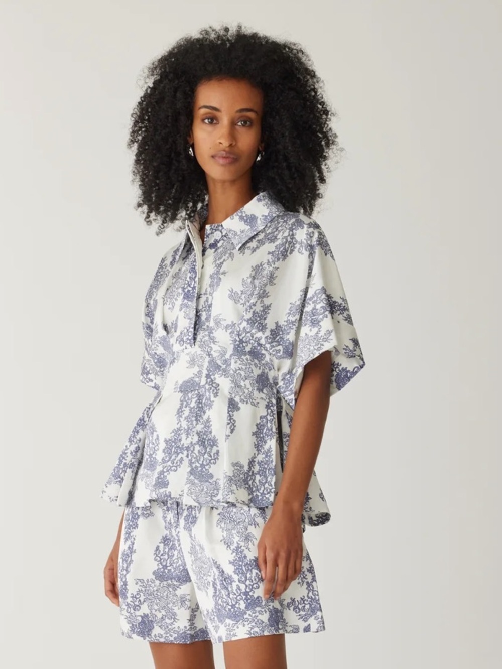 Rebecca Taylor Lena Toile Pleated Short-Sleeve Blouse